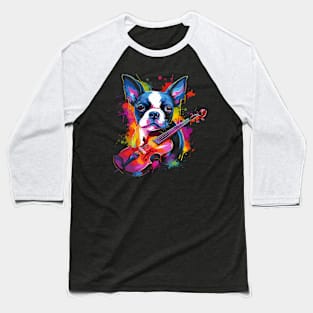 Boston Terrier Playing Violin Baseball T-Shirt